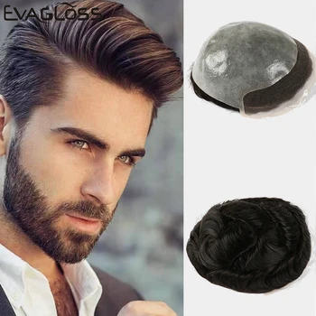 

EVAGLOSS Mens Toupee French Lace Front Transparent PU Male Hair Prosthesis Men's Wig Hair Pieces Unit Hair Replacement System