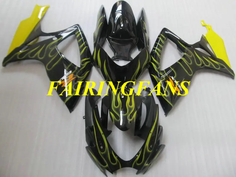 Литья под давлением обтекателя тела для GSXR600 750 K6 06 07 R 600 GSXR750 2006 2007 Желтый Обтекатели с пламенем Кузов+ подарки SC69