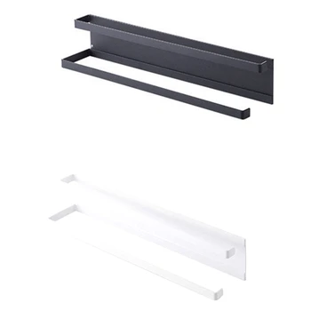 

net Towel Rack Bathroom Kitchen Roll Paper Towel Rag Rack with Hook Free Punch Double Rod Rack