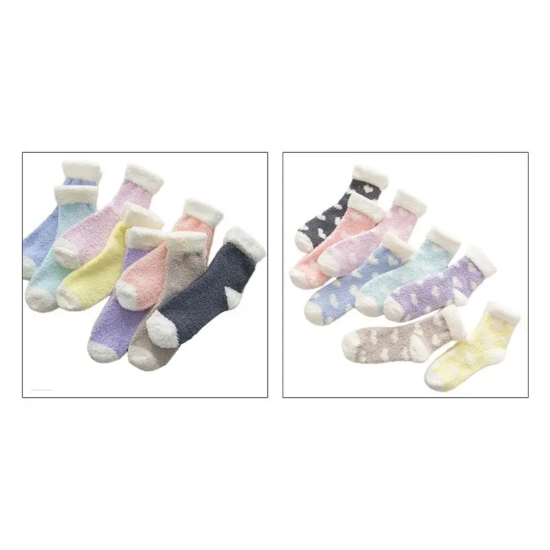 Корейские женские зимние теплые коралловые бархатные носки-тапочки; милые яркие цвета с сердечками; утолщенные тапочки без пятки; чулочно-носочные изделия