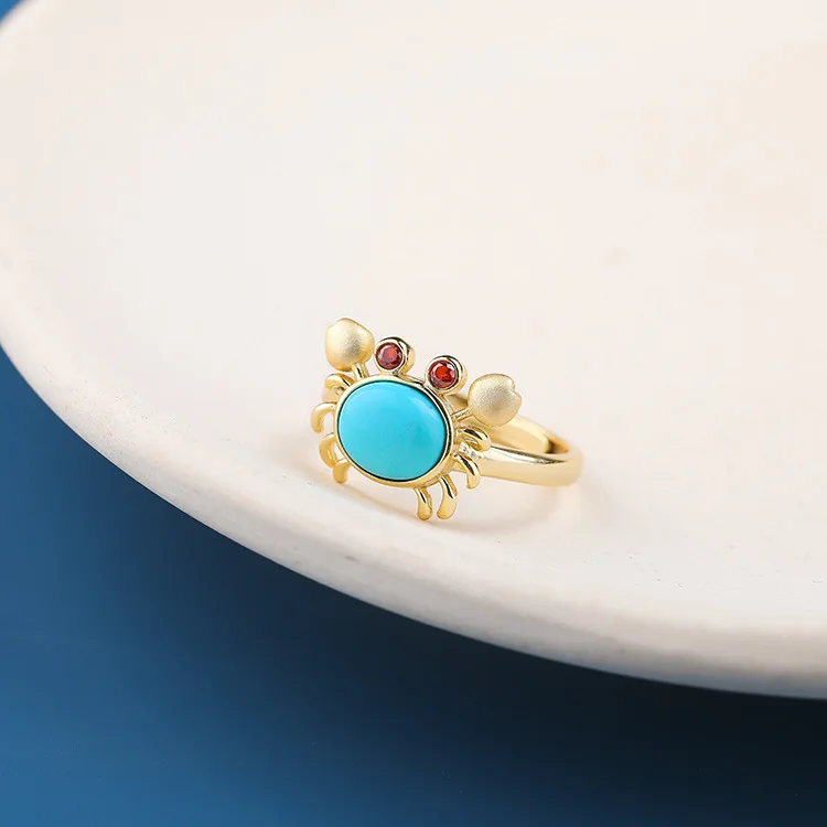 

CMajor S925 Sterling Silver Gemstone Jewelry Sweet Delicate Crab Style High Quality Brand New Turquoise Fashion Rings for Women