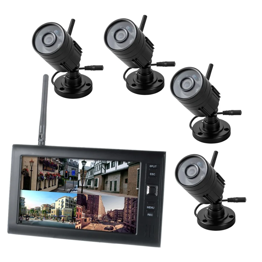 7 дюймов TFT цифровая 2,4G Беспроводная камера s Аудио Видео детские мониторы 4CH Quad DVR система безопасности с ИК Ночной светильник 4 камеры