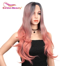 Парики из синтетических волос на переднюю часть из термостойкого волокна, разноцветные вечерние парики для женщин, цвет золотой красоты, 26 дюймов