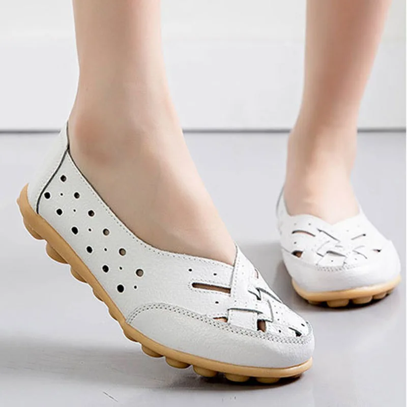 Women Shoes Spring Women Shoes Solid Color Flats Elegant Baotou Flats Genuine Leather For Ladies Plus Size