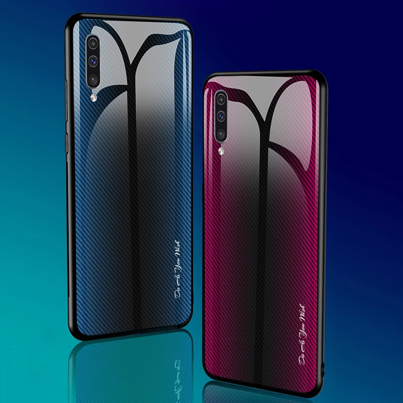 

Gradient Glass+TPU Back Cover For Samsung Galaxy A10 A20 A30 A50 A70 A80 A90 S10 S10+ Plus Lite Note 9 10 Pro Phone Case