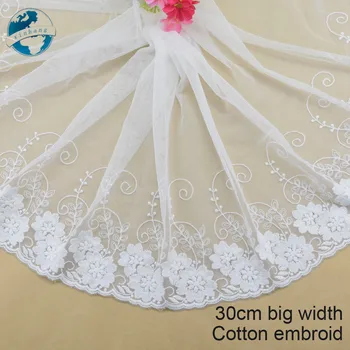 

30cm width white lace cotton embroidery lace french lace ribbon fabric guipure diy trims warp knitting sewing Accessories#4096