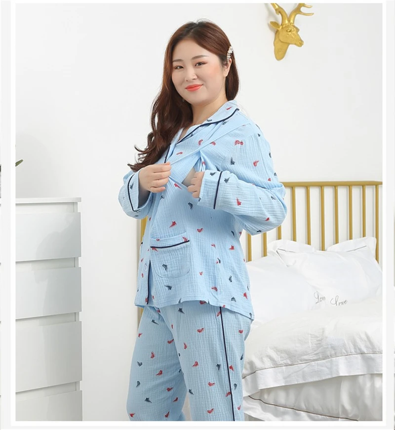 Cotton хлопковые пижамы для беременных женщин, послеродовые костюмы для кормления грудью, домашняя одежда для молодой матери, штаны с длинными рукавами, 2 шт./компл