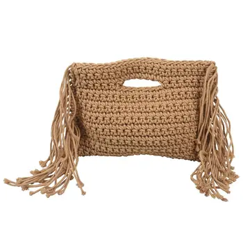 

Tassels Hand Held Handmade Cotton Rope Hollow Out Woven Fringe Bag Trend Women'S Woven Handbag Straw Bag For Ladies