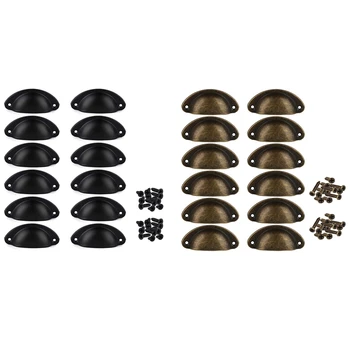 

24Pcs Door Drawer Cabinet Iron Shell Cup Semicircle Handle Pull Knob with Screws 8.1cmx3.2cm (Black&Bronze)
