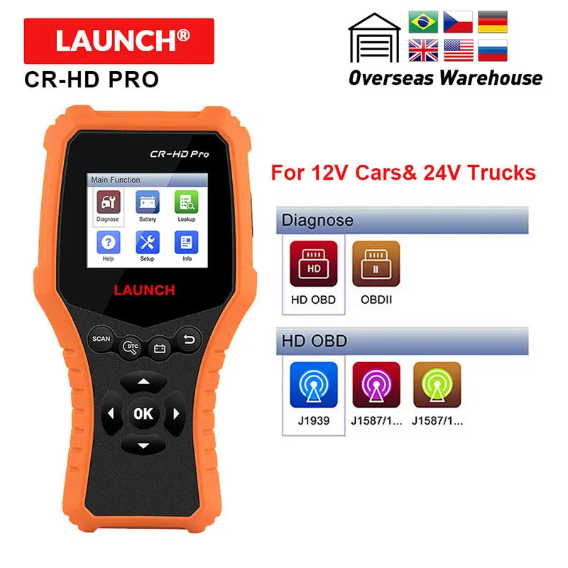 Диагностика автомобиля LAUNCH CR HD Pro OBD2 HOBD считыватель кодов OBDII EOBD X431 Φ 12 В/24 В