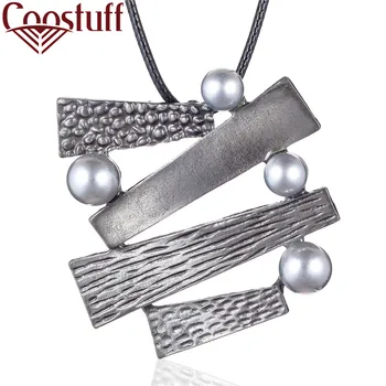 

Vintage Plant Jewelry Long Necklace for Women Grey Beads Pendants Black Rope Chains Jewellery Suspension Chokers Hotsale 2020