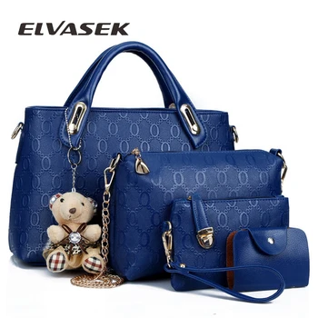 

ELVASEK Women 4PCS/Set Handbags Pu Leather Fashion Designer Handbag Shoulder Bag Black Vintage Female Messenger Bag Sac A Main