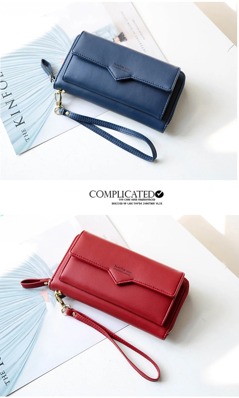 Новинка, двухслойные женские кошельки из искусственной кожи, Женский Длинный держатель, Дамская большая емкость, клатч, Дизайнерские однотонные кошельки, телефон, монета, карта