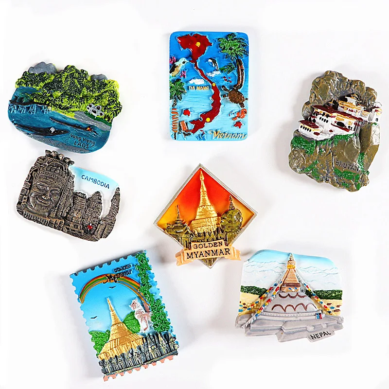 Refrigerator magnetic stickers commemorate Bhutan Vietnam Laos Myanmar Cambodia 3d fridge magnet modeling World tourism souvenir | Дом и сад