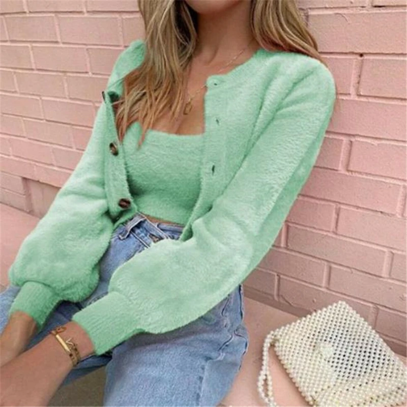 Autumn Winter 2 Piece Set Women Clothing Cardigan Tops And Vest Ladies Outfits Matching Sets Women Clothing Sets Streetwear