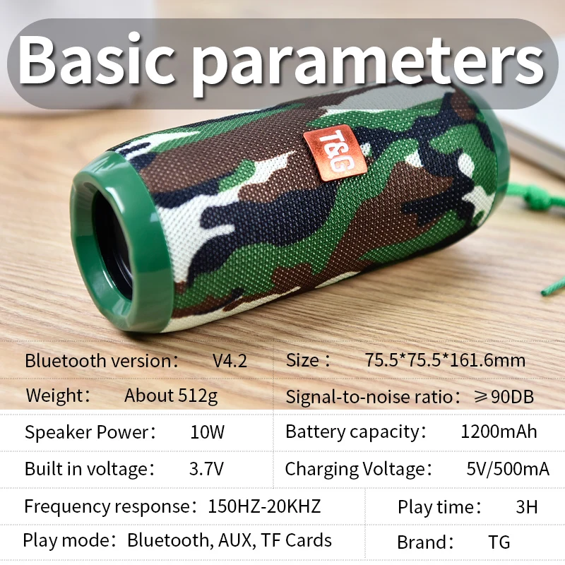 2020 New TG117 Bluetooth Speaker 1200mAh Waterproof Portable Wireless Column Loudspeaker Box Support TF Card FM Radio Aux Input