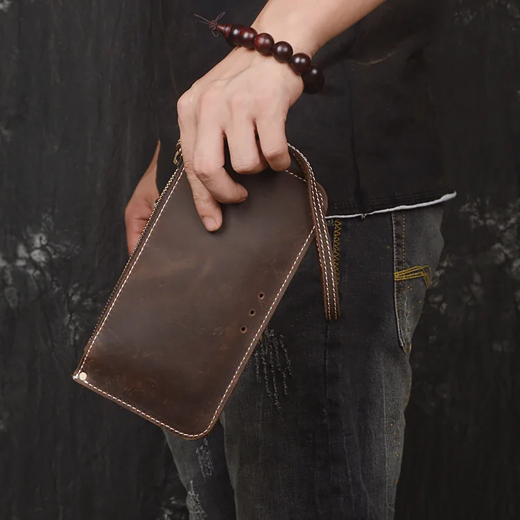 

100% Genuine Leather Wallets Vintage Leisure Style Cowhide Manual Phone Purses For Men Women Free Shipping