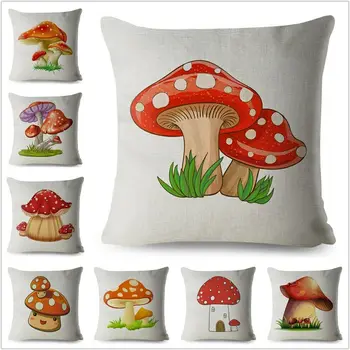 

Cartoon Colorful Mushroom Print Throw Textile Cushion Cover Pillow Case Sofa