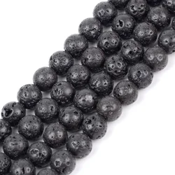 Smooth Black Agate Natural Stone Beads for Jewelry Making - Round Loose Beads for DIY Bracelets & Necklaces, 15 - inch Strand (Black Lava)