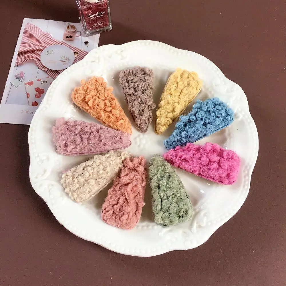 

Kids Children Girl BB Hairpin Hair Clip Korean Curled Wool Solid Cute Fall Winter Head wear Hair Accessories-SW-PK-W2