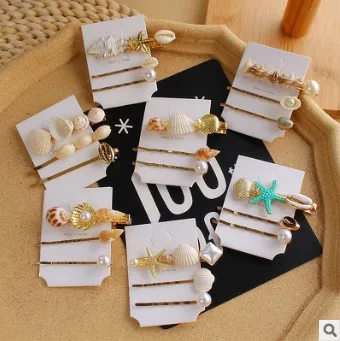60 компл./лот 3 шт./компл. DIY мульти жемчужные раковины заколки для волос простой океан заколка в виде морской звезды Уход за волосами Аксессуары для укладки инструменты HA661 - Цвет: Multi