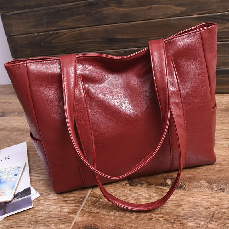 Women Shoulder Bag  Handbags Large Capacity Soft Leather Tote Bags Retro Designer 2024 Female Pu Commute Fashion Messenger Bags - 4
