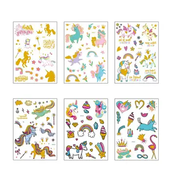 

6 Sheets Tattoo Stickers Sweat Resistant Unicorn Pattern Tattoo Stickers Tattoo Decal for Party Halloween Festival