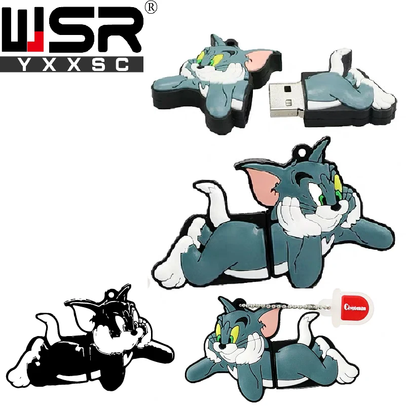 Cute cat  and  mouse usb2.0 pen drive 32gb 64gb 128gb high speed waterproof usb memory 4gb 8gb 16gb lovely childhood memory gift