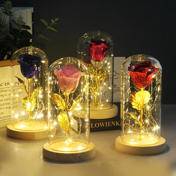 

Artificial Eternal Rose LED Beauty and The Beast In Glass Cover Christmas Home Decor For Mother Valentines Day New Year Gift