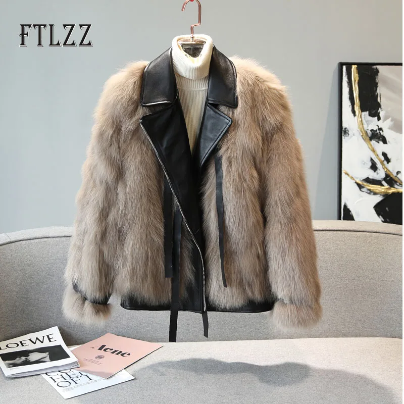 

Fashion Double-faced Fur Coat Women Biker Moto Jacket New 2019 Spring Autumn Ladies Turndown Collar Faux Leather Fur Coats