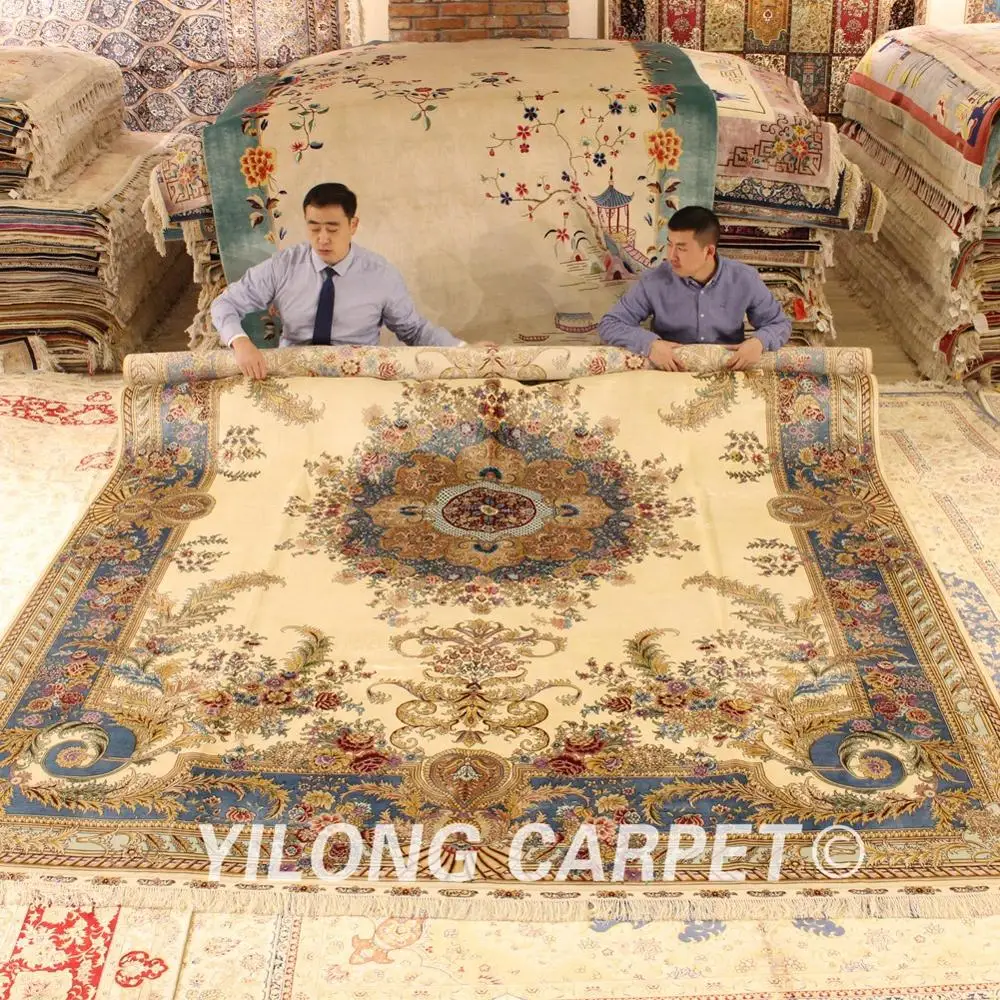 Yilong 9'x12 Extra Large цветочный ручной работы бежевый персидский Восточный ковер (QZT02A9x12)