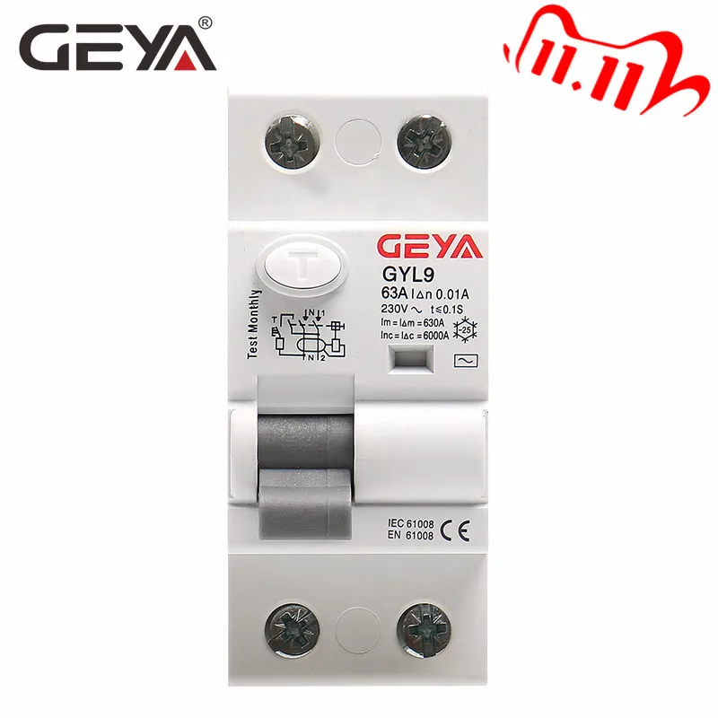 GEYA GYL9 AC Тип RCCB автоматический выключатель остаточного тока ELCB 2 полюса 25A 40A 63A 80A 100A