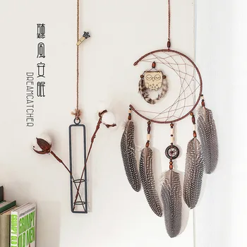 

Owl Nordic Style Dream Catcher Feather Pendant Home Decoration Wall Hanging Decorative Dreamcatcher Wind Chimes Mini Pieces