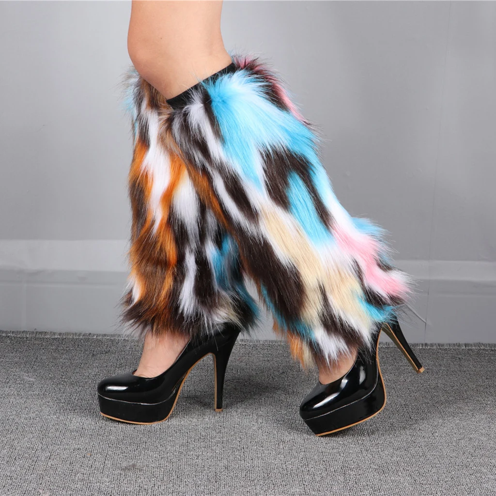 Женские Искусственные меховые ножки гетры танцевальные сапоги Топпер обувь рукава с манжетами - Цвет: Многоцветный