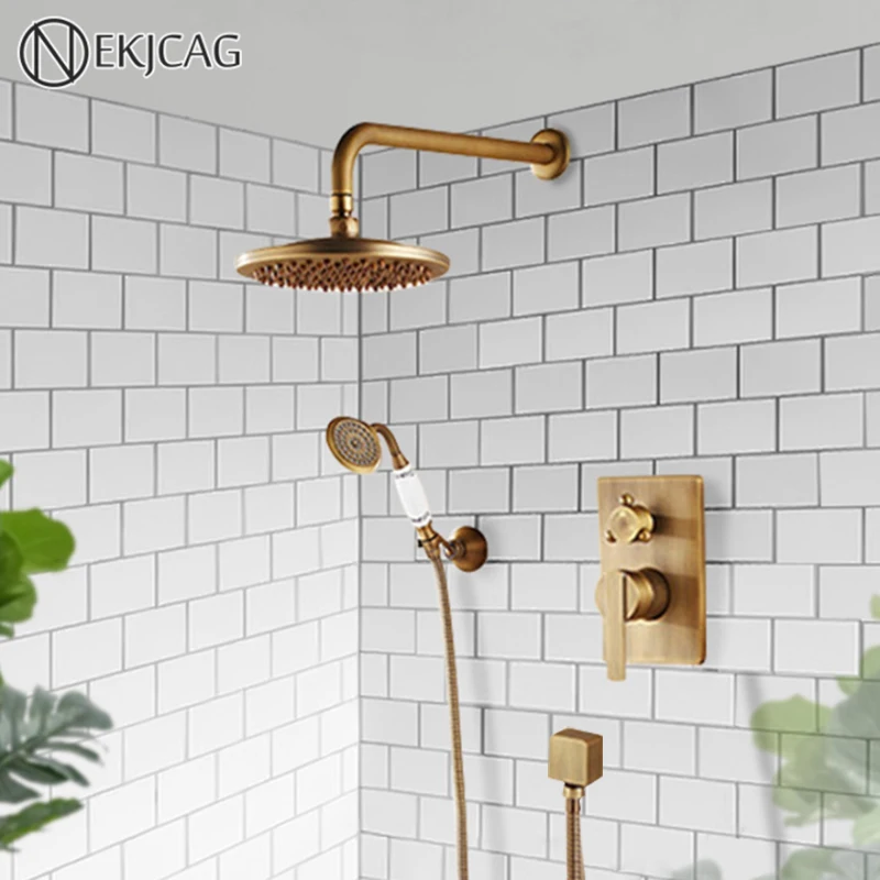 Настенный смеситель для душа с водопадом и тропическим душем скрытый античный