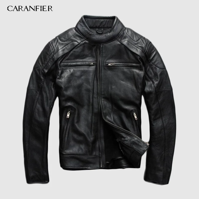 

CARANFIER Genuine Leather Jacket Mens Liner Detachable Motorcycle Multifunction Jacket Men Liner Detachable Cow Leathe Jackets