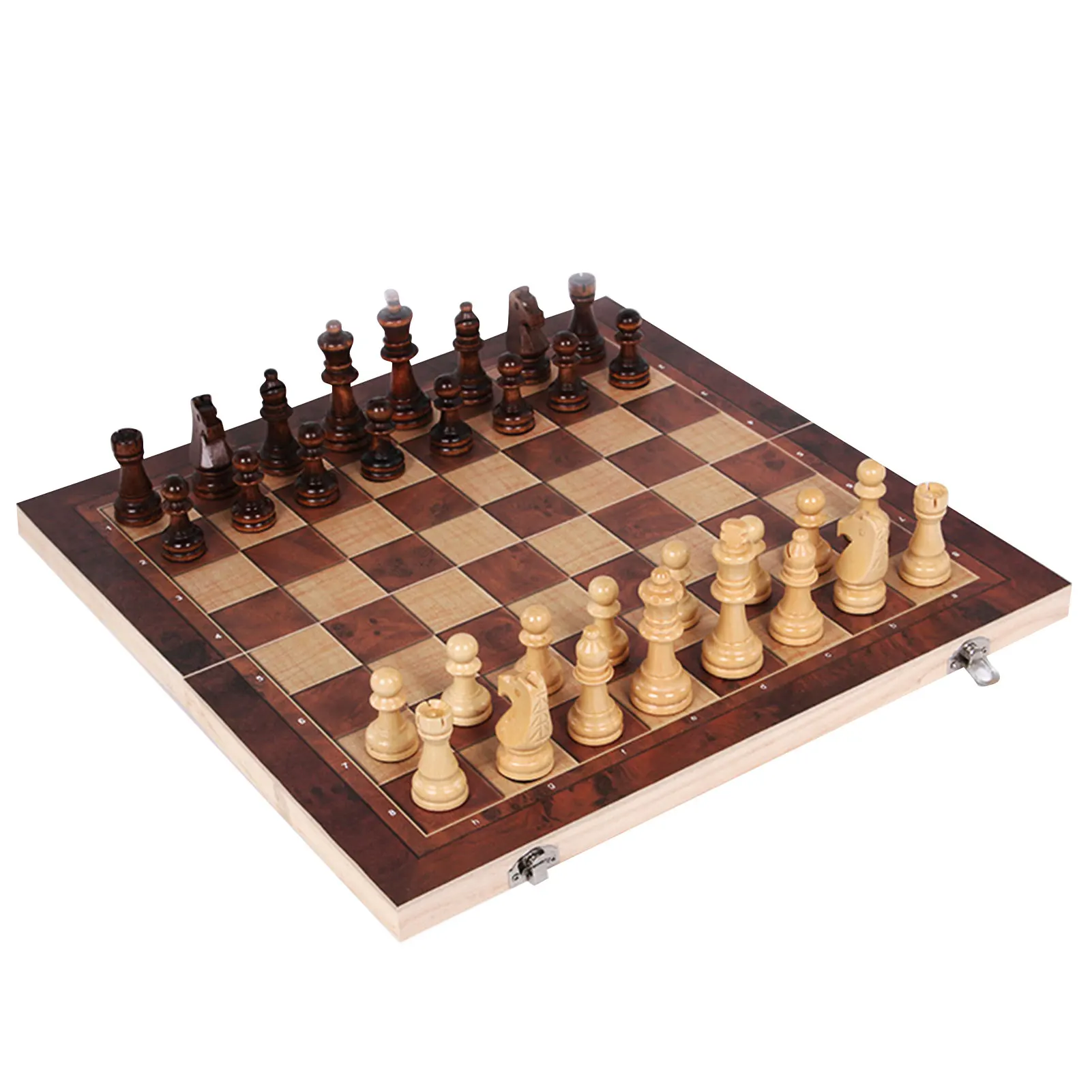 New 3 In 1 Folding Wooden Chess Board Game Portable Backgammon Checkers Game 39x39cm