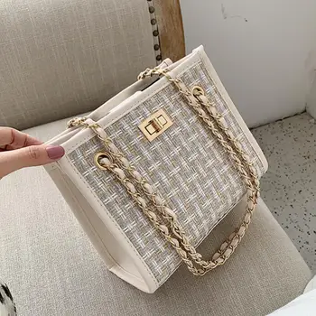 

Elegant Female Contrast Tote bag 2019 Fashion New Quality PU Leather Women's Designer Handbag Lock Chain Shoulder Messenger Bag