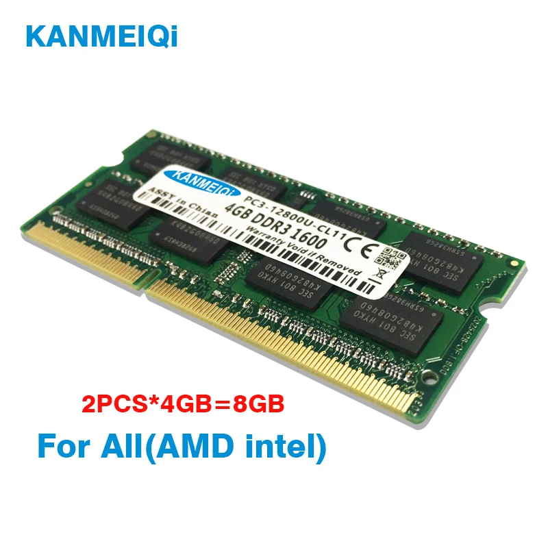 

KANMEIQi DDR3L 8GB(2pcsX4GB) PC3-12800U 1333MHZ 1600/1866MHZ ram 1.35V For Laptop SODIMM Memory notebook 204pin 1.5V