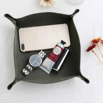 

Storage Boxes Bins Storage Desktop Watches PU Sundries Leather Organizer Tray Folding Bedside Holder Candy