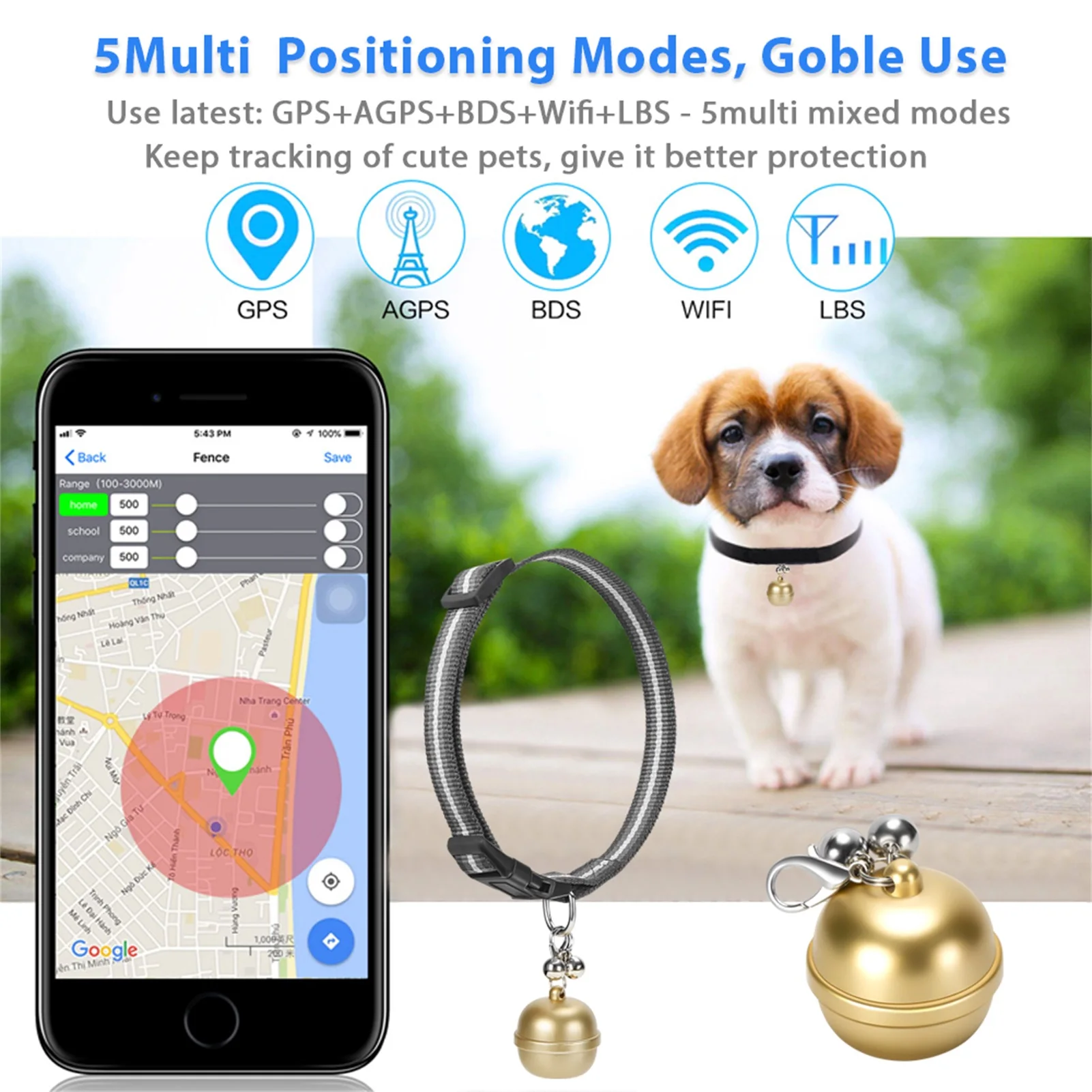 Pet GPS Tracker Smart Pet Bell Dog Cat Anti-lost Device Built-in 500 MAh IP67 Waterproof Electronic Fence Location Collar