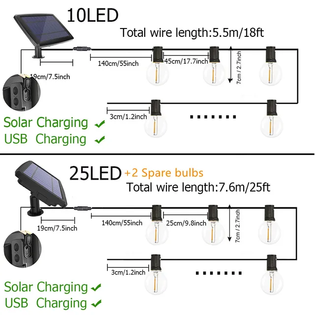 Napelemes Lámpák Kültéri Kerti Lámpa Dekorációhoz G40 Izzó Esküvői Dekoráció Kemping Világítás - Image 3