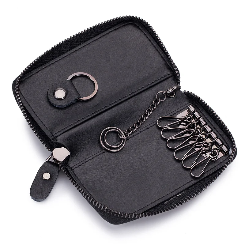Men leather zipper car key wallet ladies casual butler 6 key organizer holder keychain wallet fashion firm