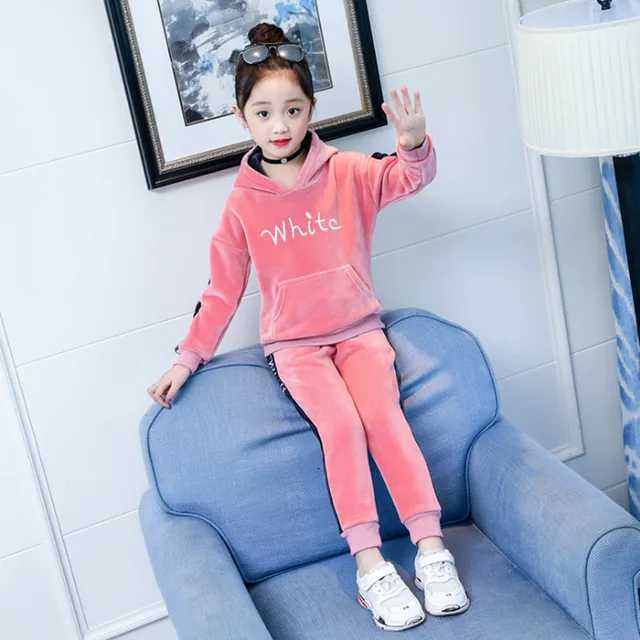 Spring Velvet Girl Children's Clothing Set Fashion Tracksuit For Girls Boys Sports Suit Clothes Sets Girl 6 8 10 12 14 Years 1