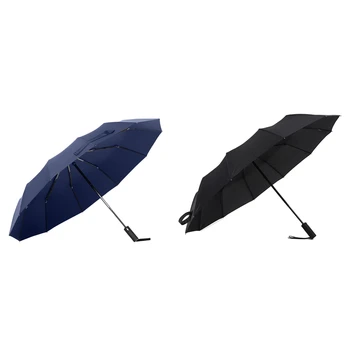 

2 Pcs 12 Ribs Windproof Travel Umbrella with Teflon Canopy, Lengthened Handle with Auto Open Close Button, Compact Protection Fr