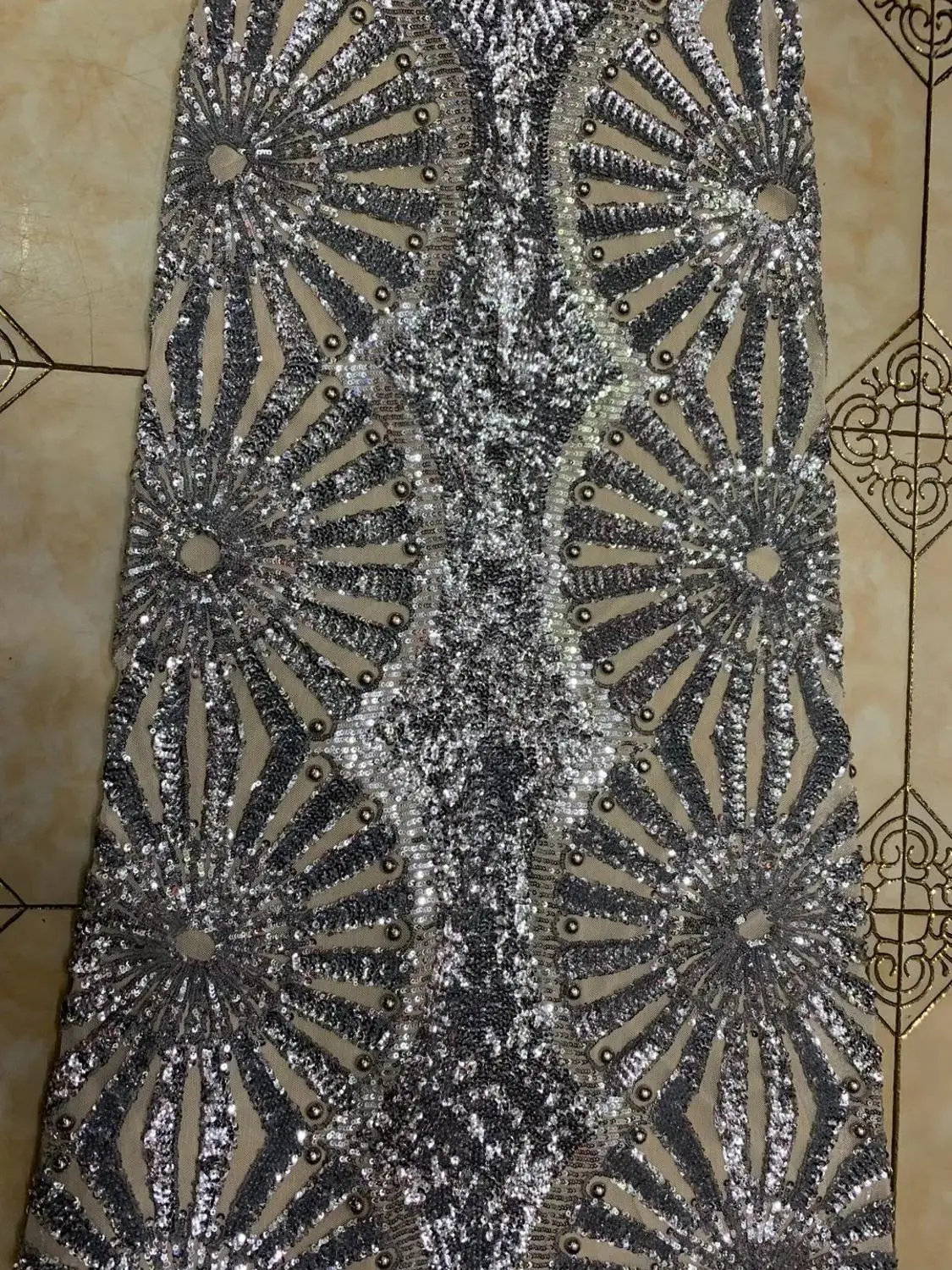 Women Luxury Sexy V Neck Mesh Sequins Studded Maxi
