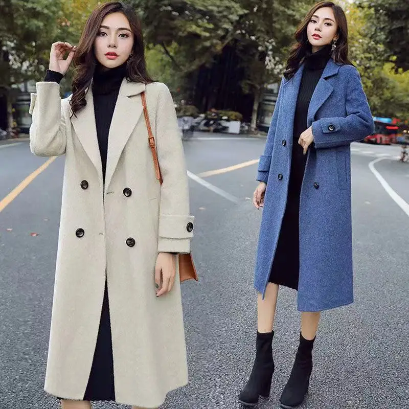 

Winter Korean Overcoat Women 2019 Fashion Vintage Wool Blend Coats Women Turn-down Collar Slim Overcoat Women Formal Black White