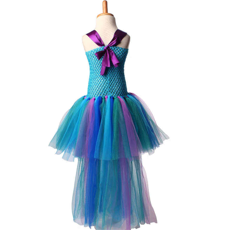 Peacock Girls Dress With Headband Long Trail Dresses Fluffy Robe Fille For Kids Photo Performance Costume Pageant Gowns Clothes2_副本1
