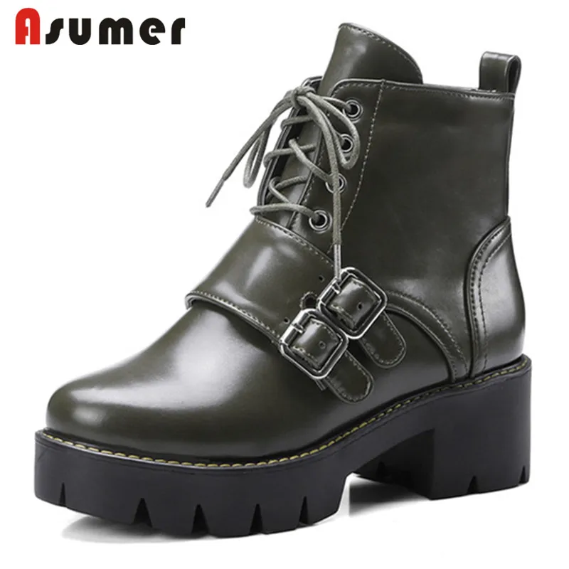 Женские ботильоны с круглым носком ASUMER черные повседневные ботинки в стиле панк