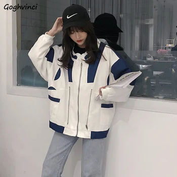

Jackets Women Korean Style Patchwork Casual Harajuku Zipper Student High Quality Coat Womens Harajuku Streetwear Zipper Coats